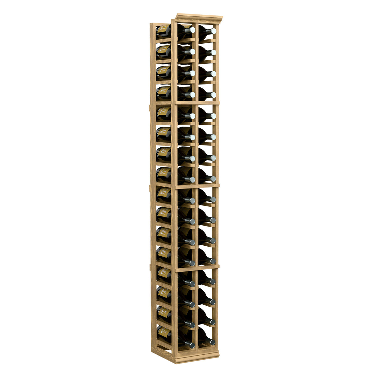Tall two-column wine magnum rack with open wooden slots for bottle storage
