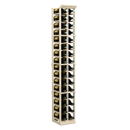 2-column wine bottle rack with pale wood frame and rows of bottle storage