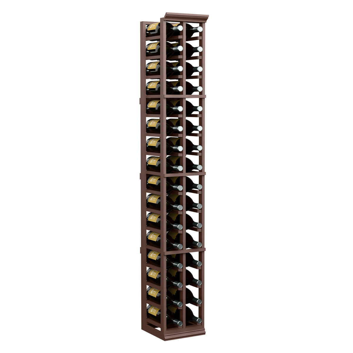 2-column wine bottle rack with dark wood frame and bottle slots