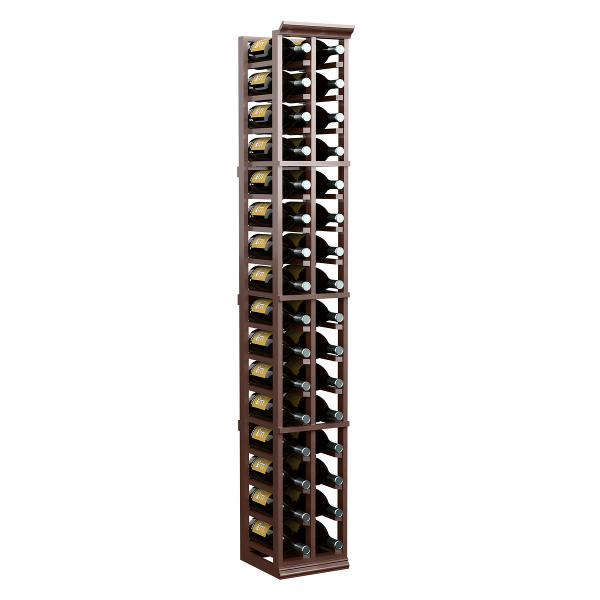 Two-column wooden wine magnum rack, vertical frame with bottle storage slots