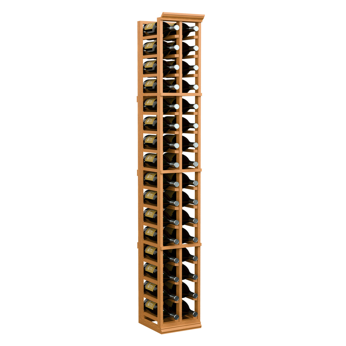 Brown vertical two-column wine magnum rack with open bottle display compartments