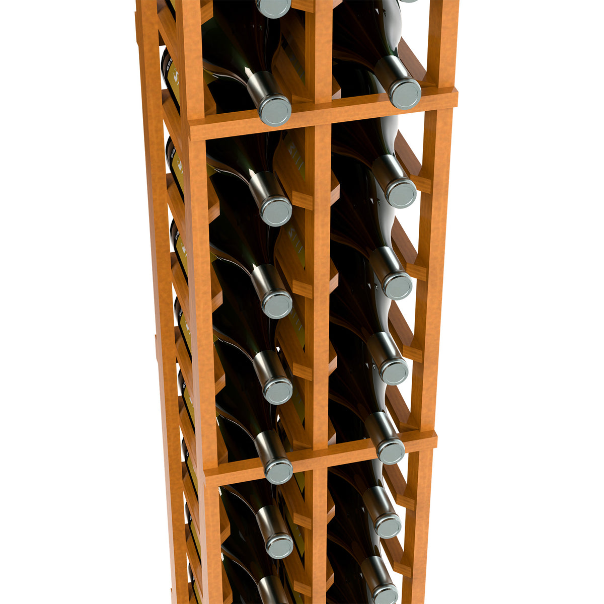 Brown two-column wine magnum rack detail with bottle compartments and supports