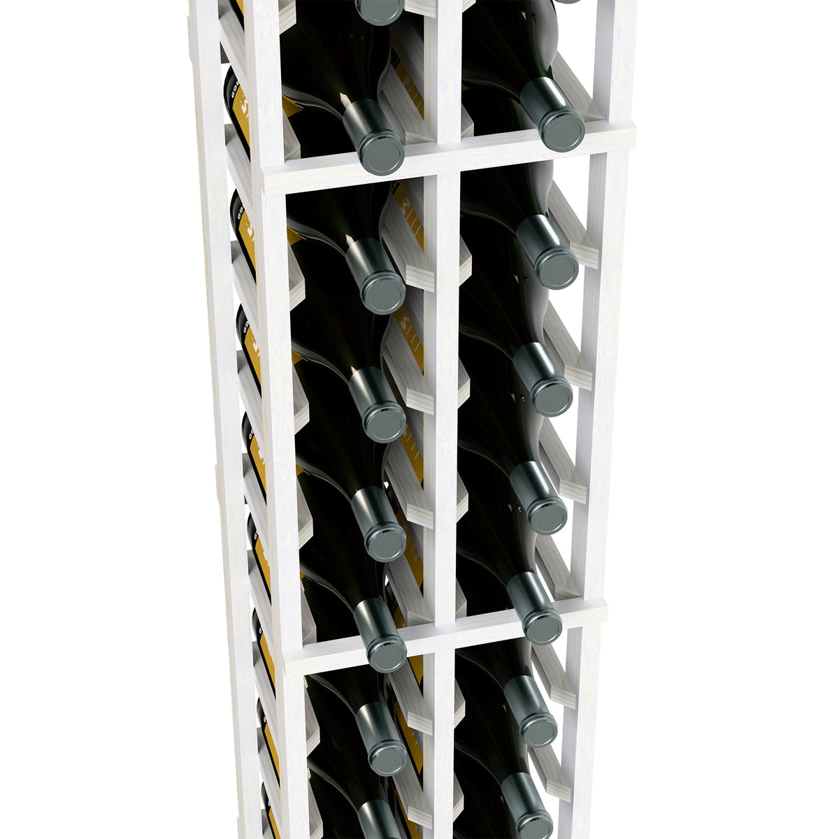 White two-column wine magnum rack close-up showing bottle neck holders and dividers