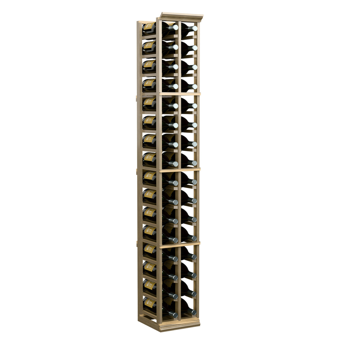 Light wood magnum wine bottle rack with two columns of bottle slots