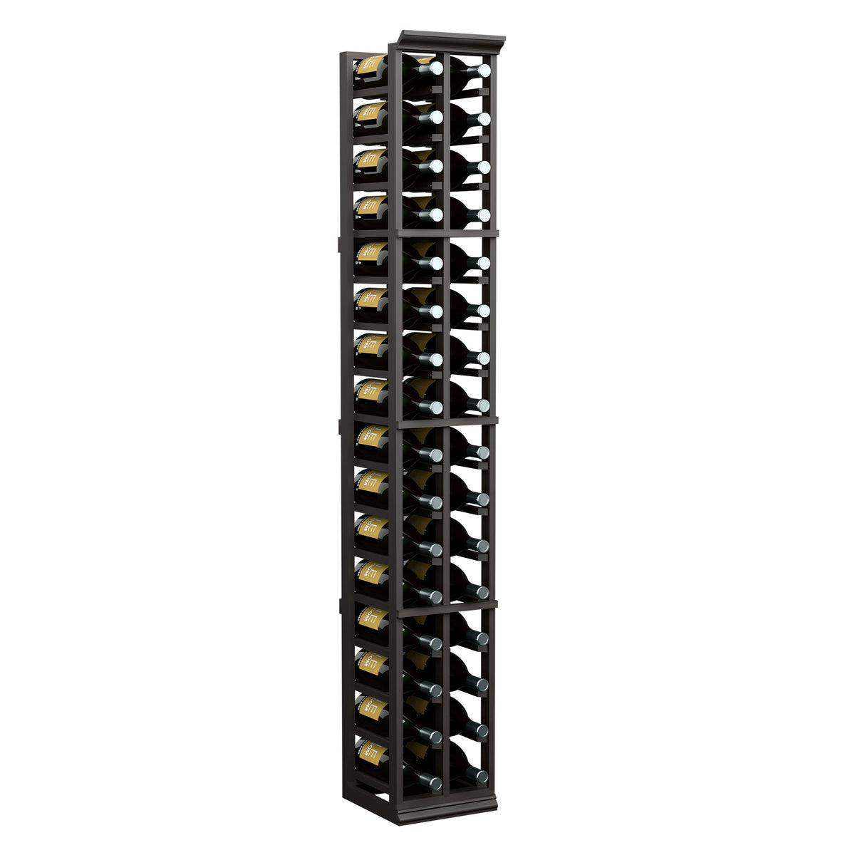 2-column magnum wine bottle rack in dark wood with open bottle slots