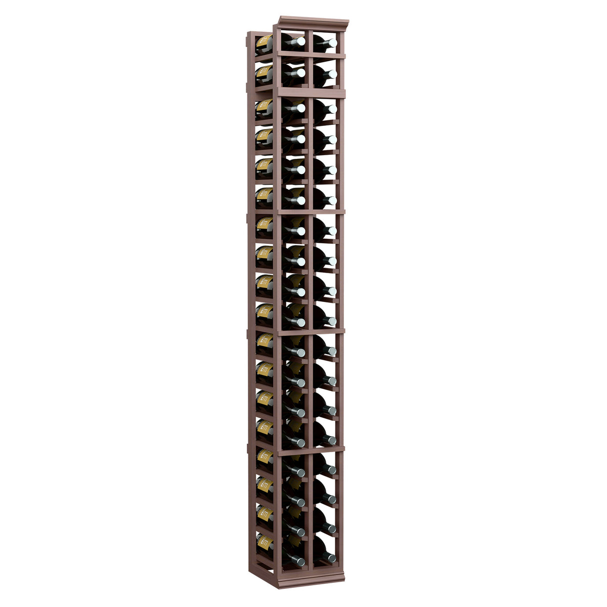 Two-column wooden wine rack, 7ft tall, dark espresso frame with bottle slots