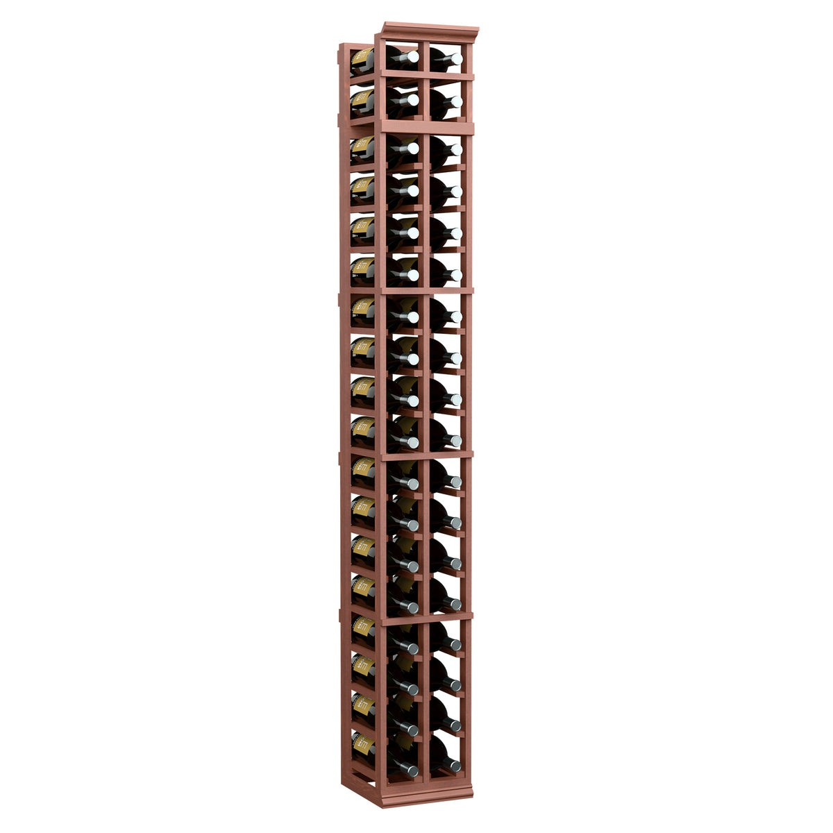 Two-column magnum wine bottle rack, warm brown frame with bottle storage slots