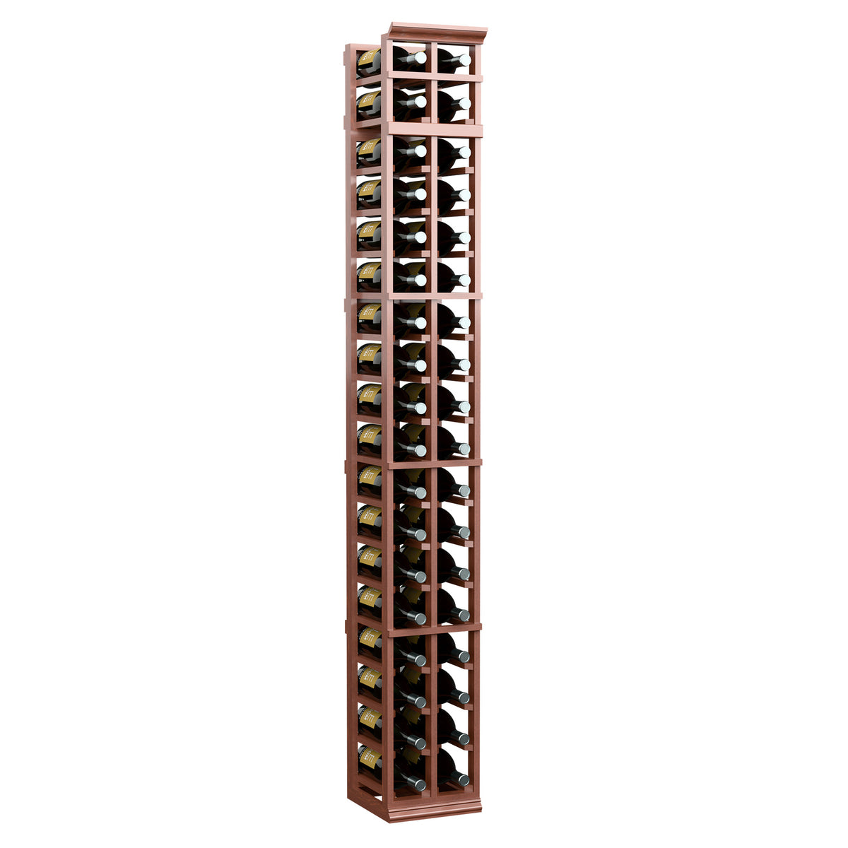 Two-column magnum wine bottle rack, reddish-brown wooden rack with two bottle columns