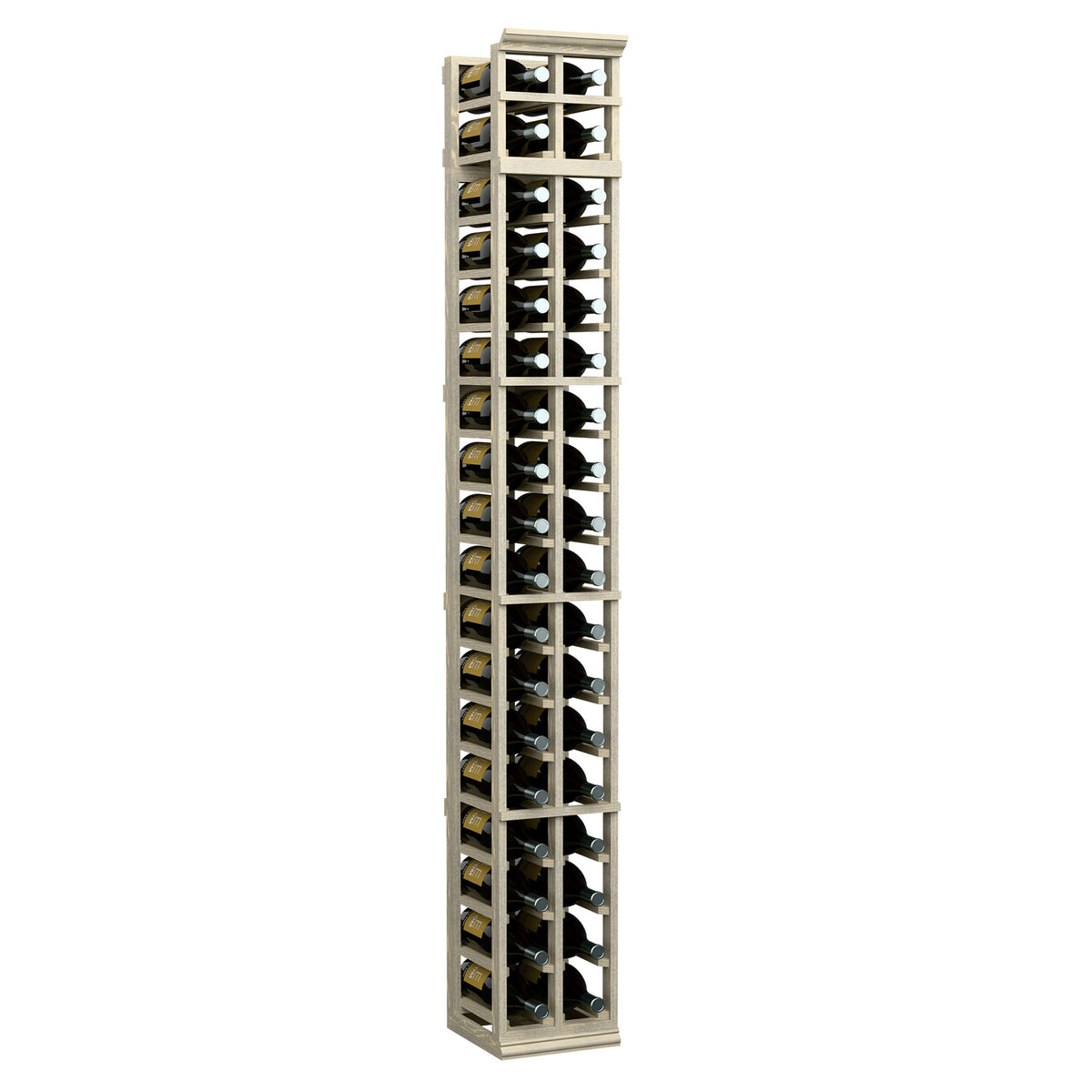 2-column magnum wine rack, tall wooden cabinet with multiple bottle slots and grid dividers