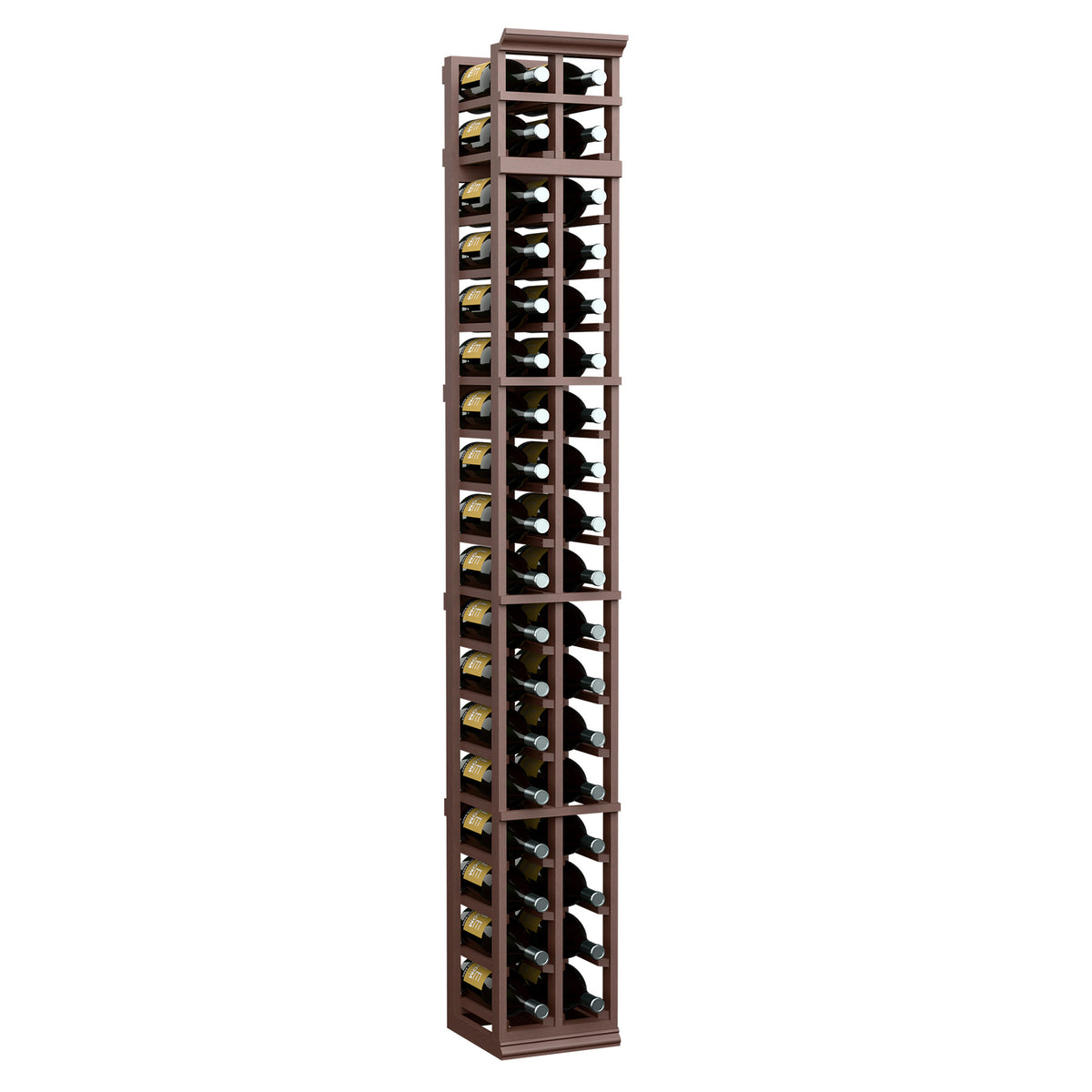 2-column magnum wine rack, tall dark wood cabinet with two columns of bottle slots