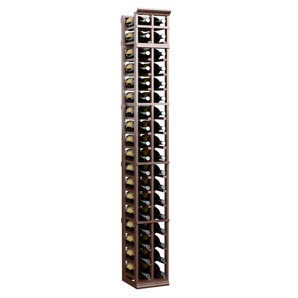 2-column magnum wine rack, tall espresso-finished wood cabinet with magnum bottle divider blocks