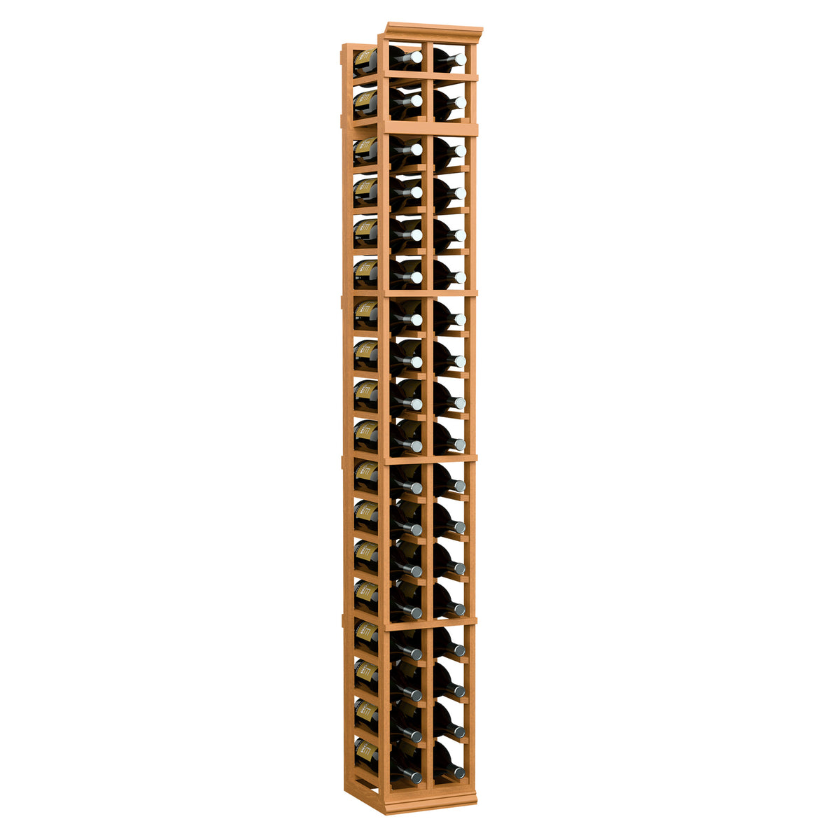 2-column magnum wine rack, tall natural wood cabinet with two vertical bottle storage rows