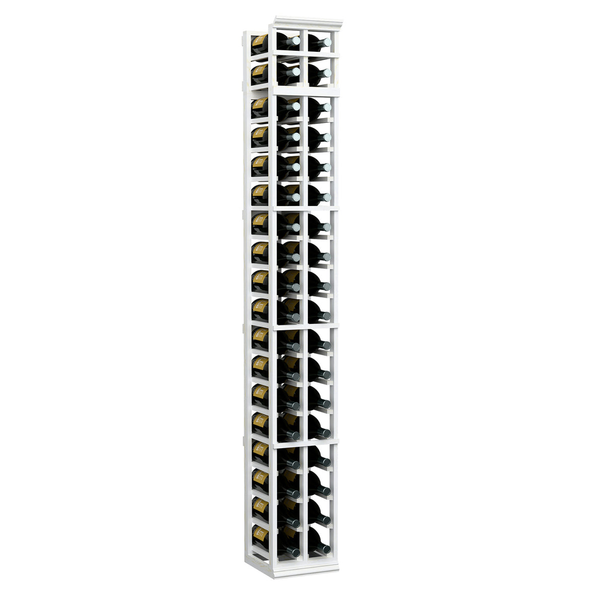 2-column magnum wine rack, tall white-finished wood cabinet with two stacked bottle columns