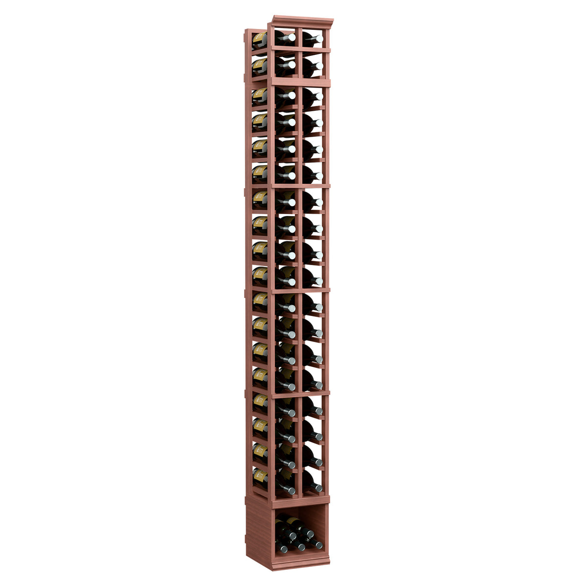 Reddish-brown magnum wine rack cabinet with glass-front bottle storage rows