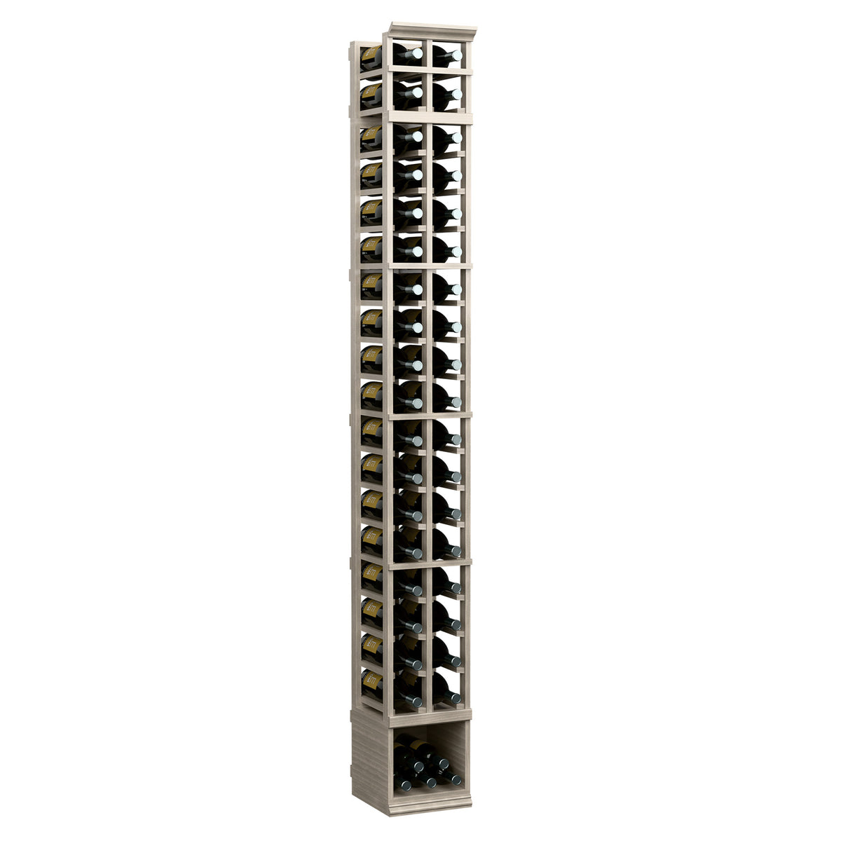 White 2-column magnum wine bottle rack, front grid display with bottle slots