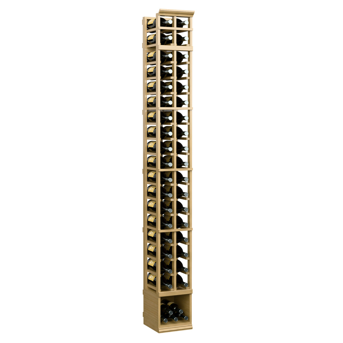 Golden wood 2-column magnum wine bottle rack with front grid and magnum bottle slots