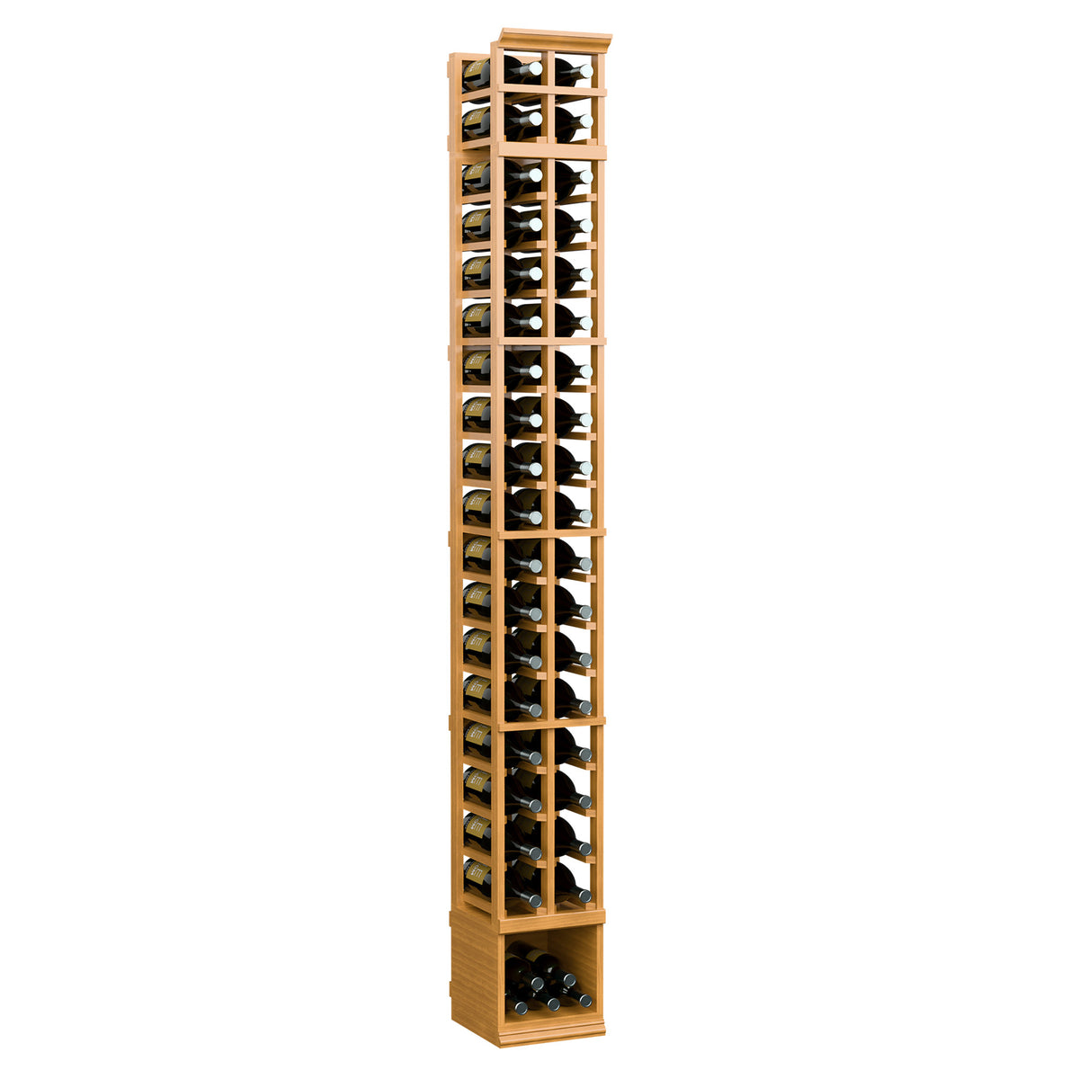 Warm tan 2-column magnum wine bottle rack with front grid display and magnum slots