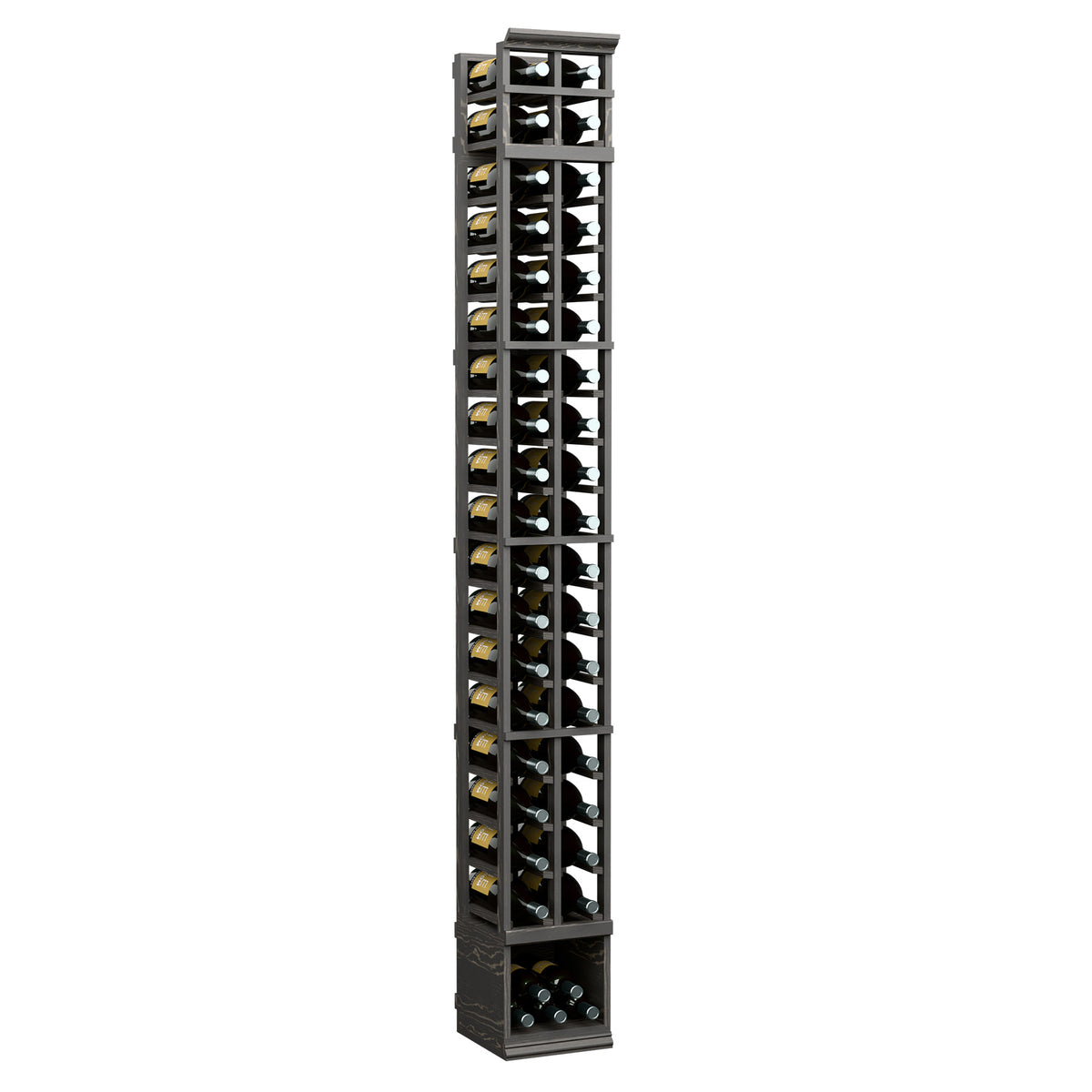 Wine rack for magnum bottles, black frame with glass-front 2-column rows, 8 ft.