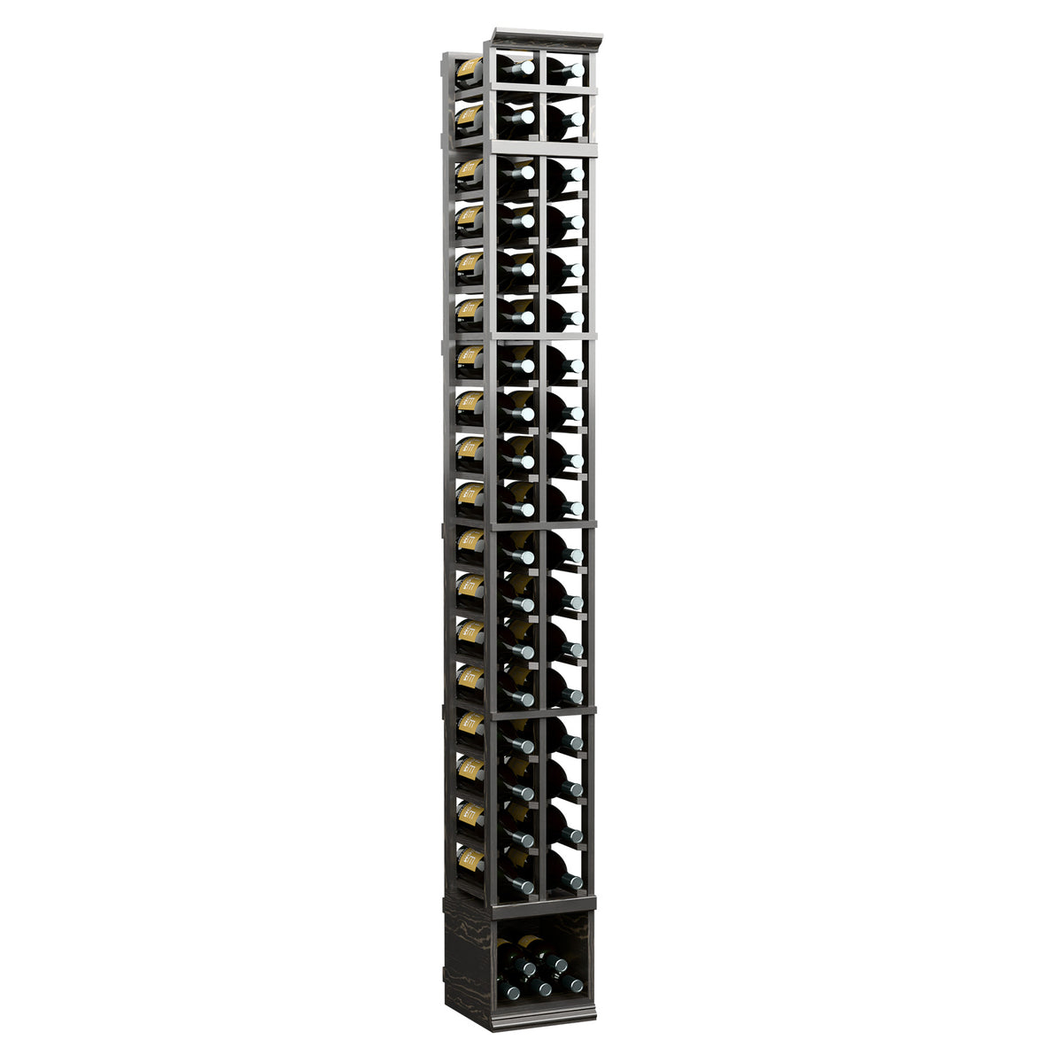 Wine rack for magnum bottles, black frame with glass-front 2-column grid, 8 ft.