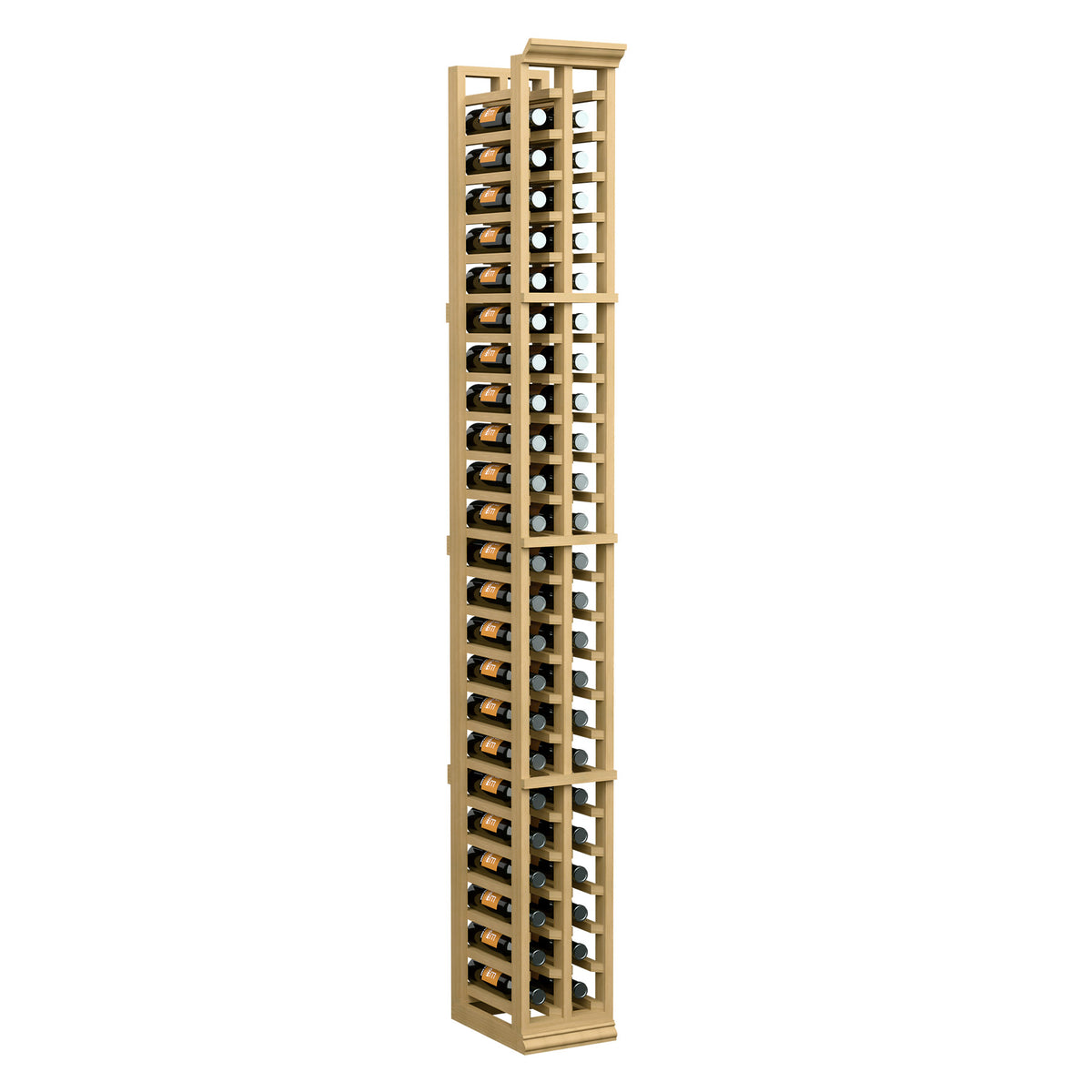6-ft 2-column split bottle rack, warm light wood frame with wine bottle rows