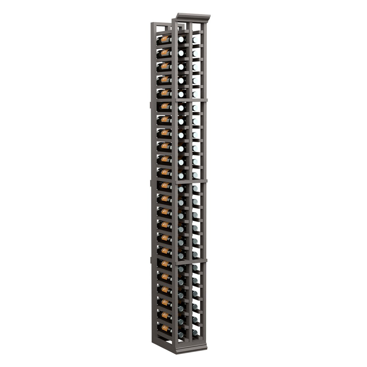 Two-column split bottle rack, dark gray wood with open bottle slots