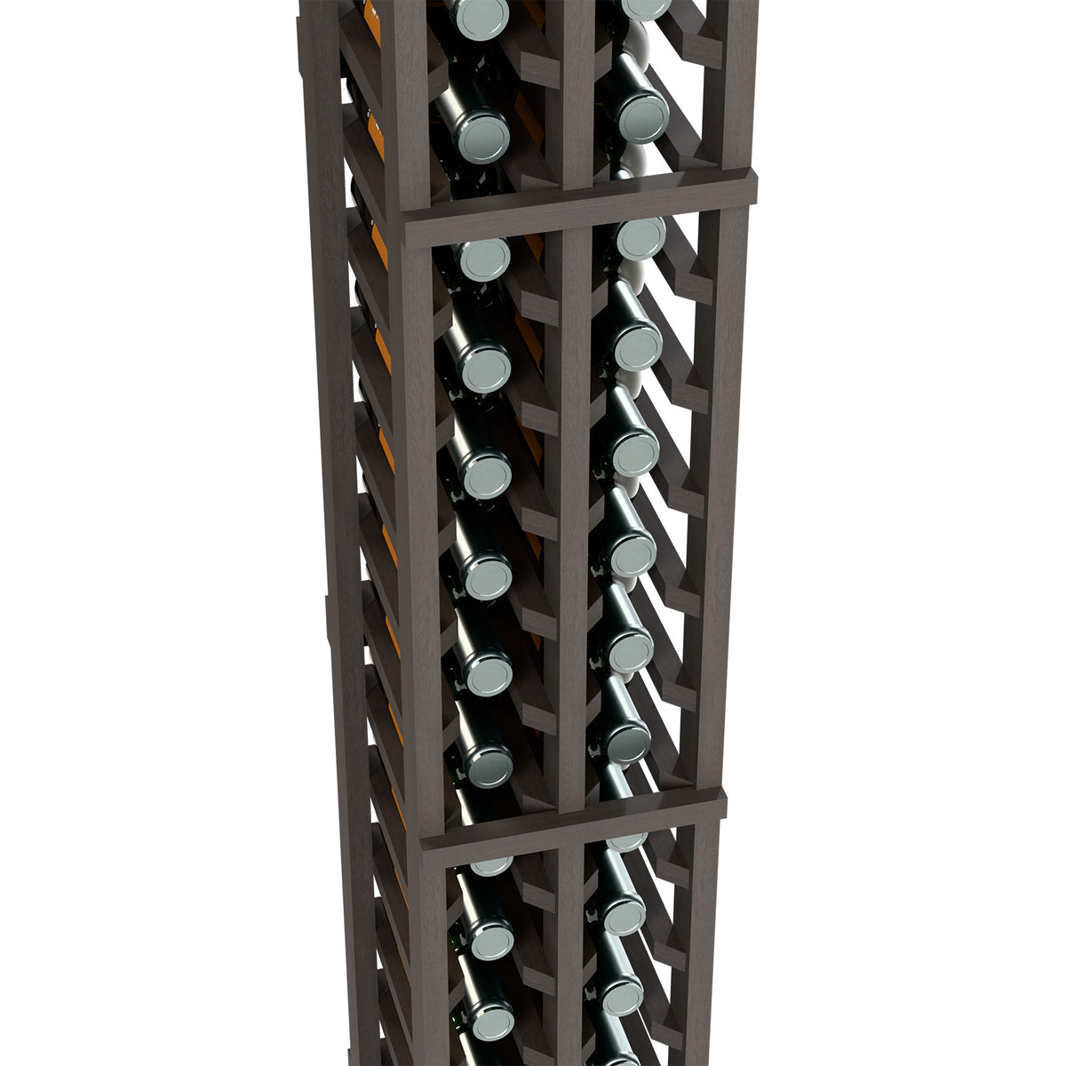 Two-column split bottle rack with dark gray frame and bottle neck holders