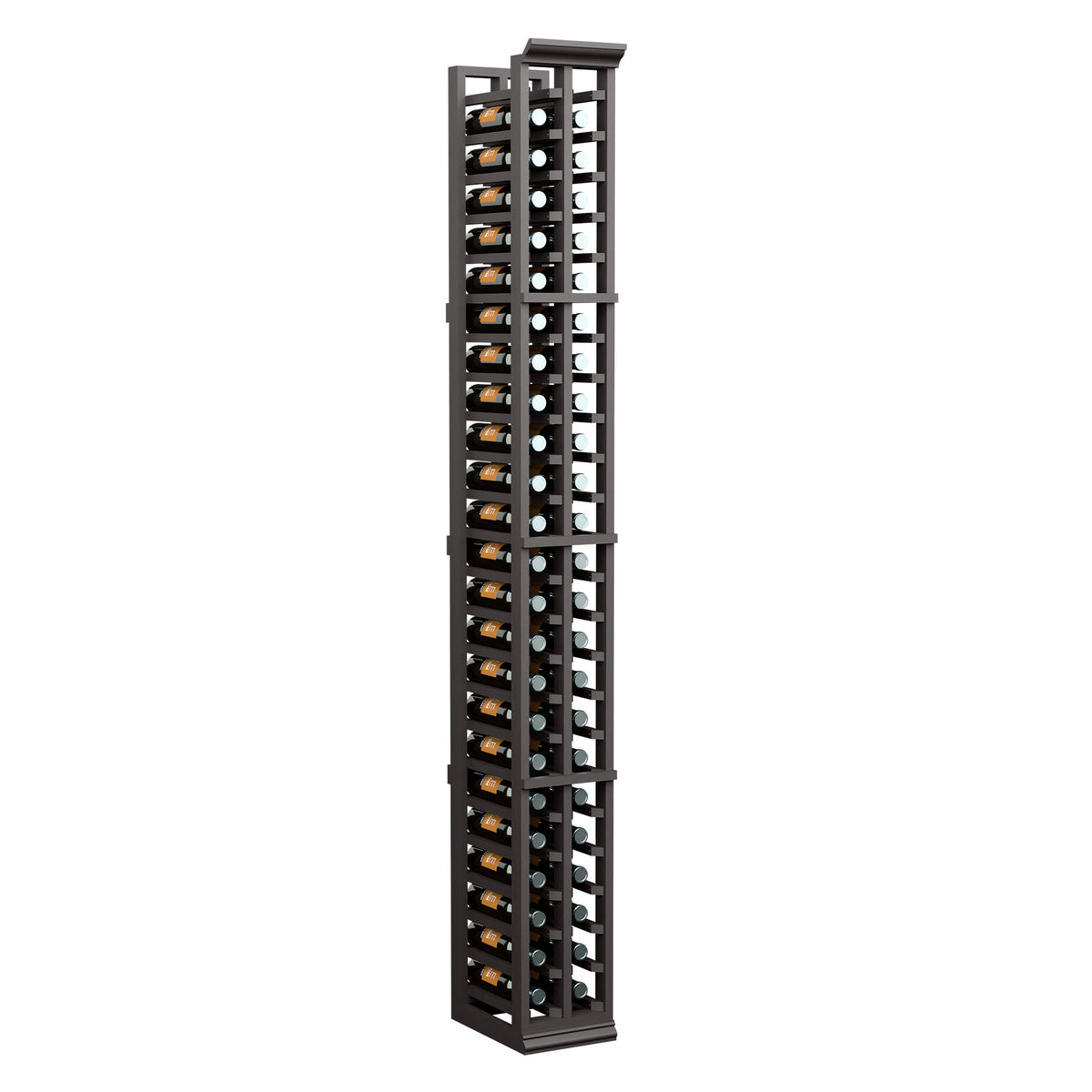 6 ft two-column wine bottle rack in dark stained wood with open vertical slots