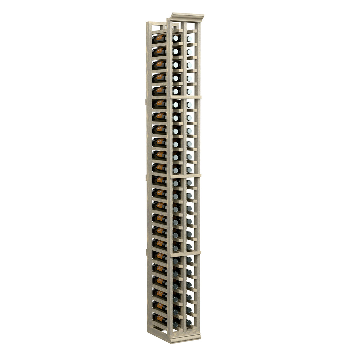 6ft two-column wooden bottle rack with square lattice, holds bottles upright