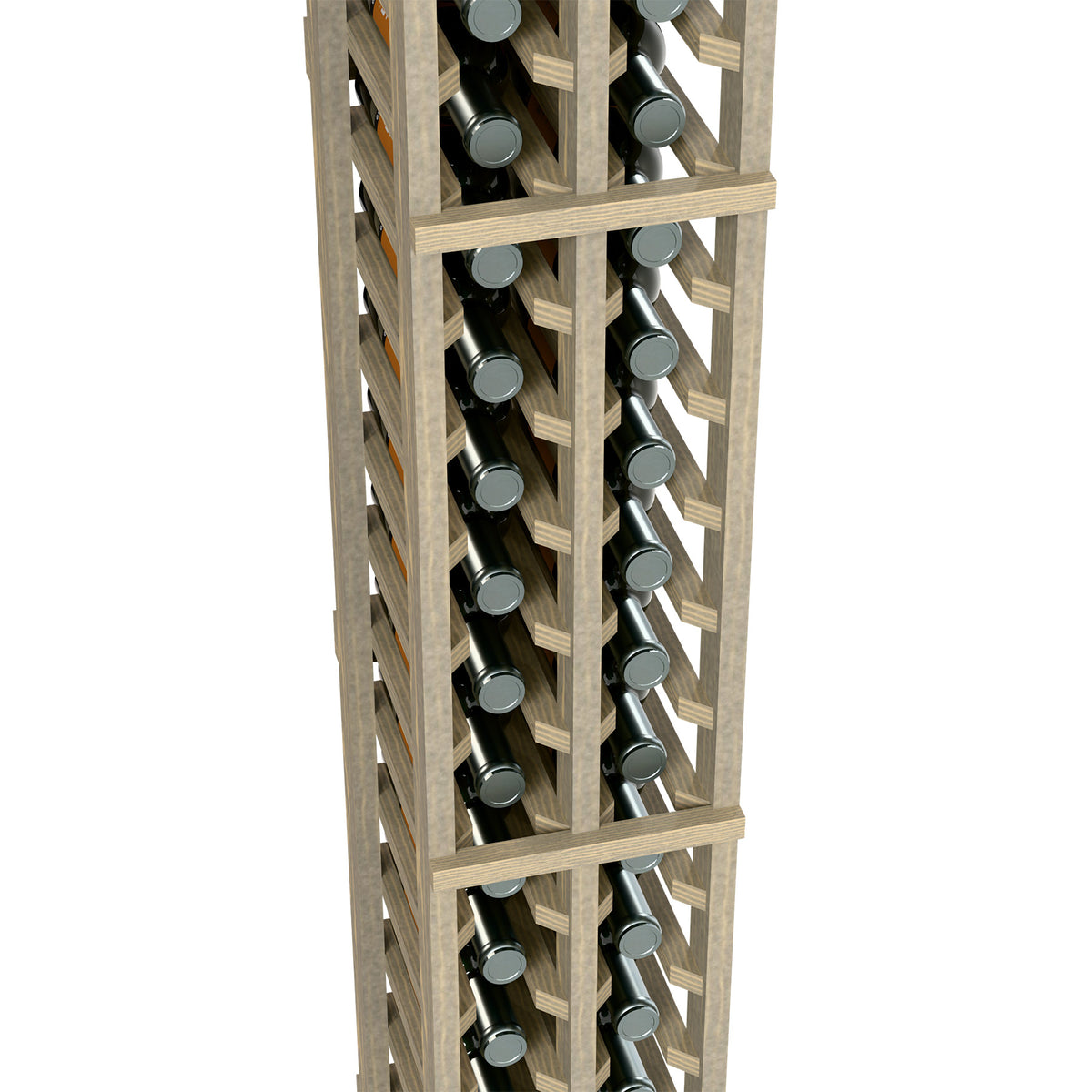 Two-column wooden bottle rack showing bottle slots and open square frame