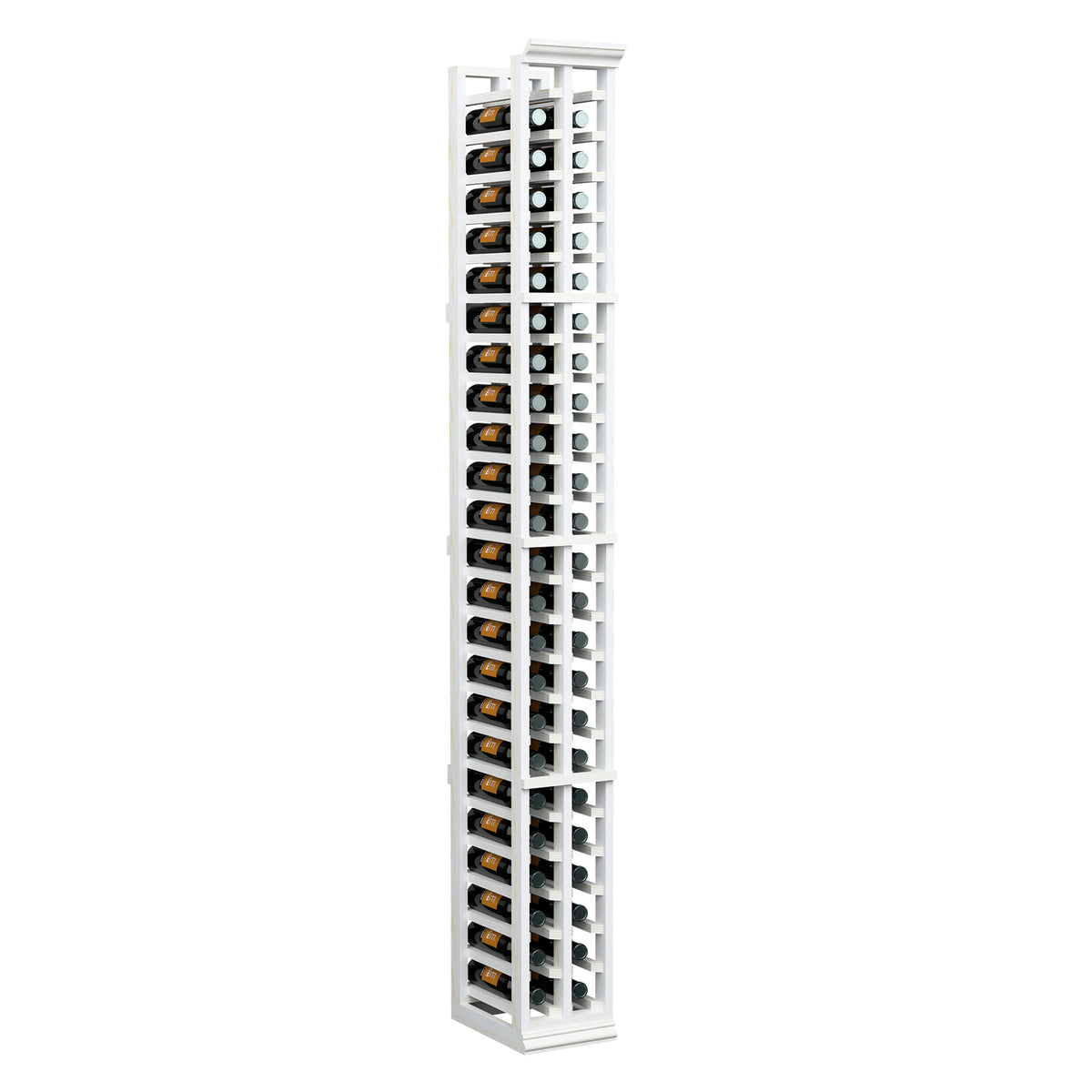 6-ft two-column split bottle rack with white frame and bottle holders