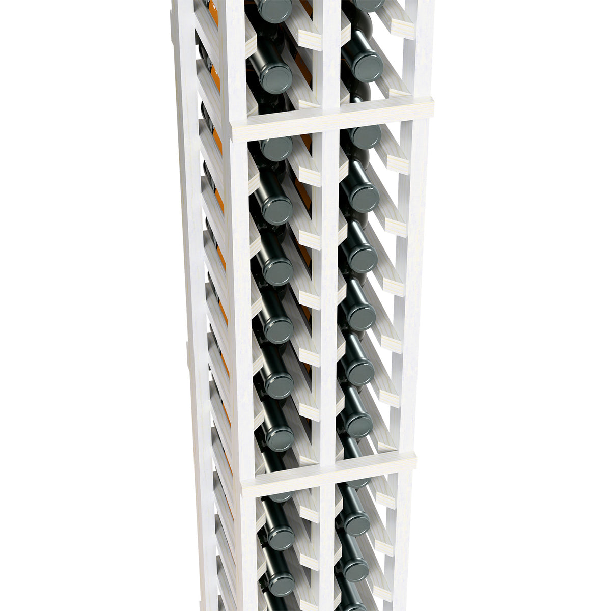 Close-up of white bottle rack showing two columns of bottle slots