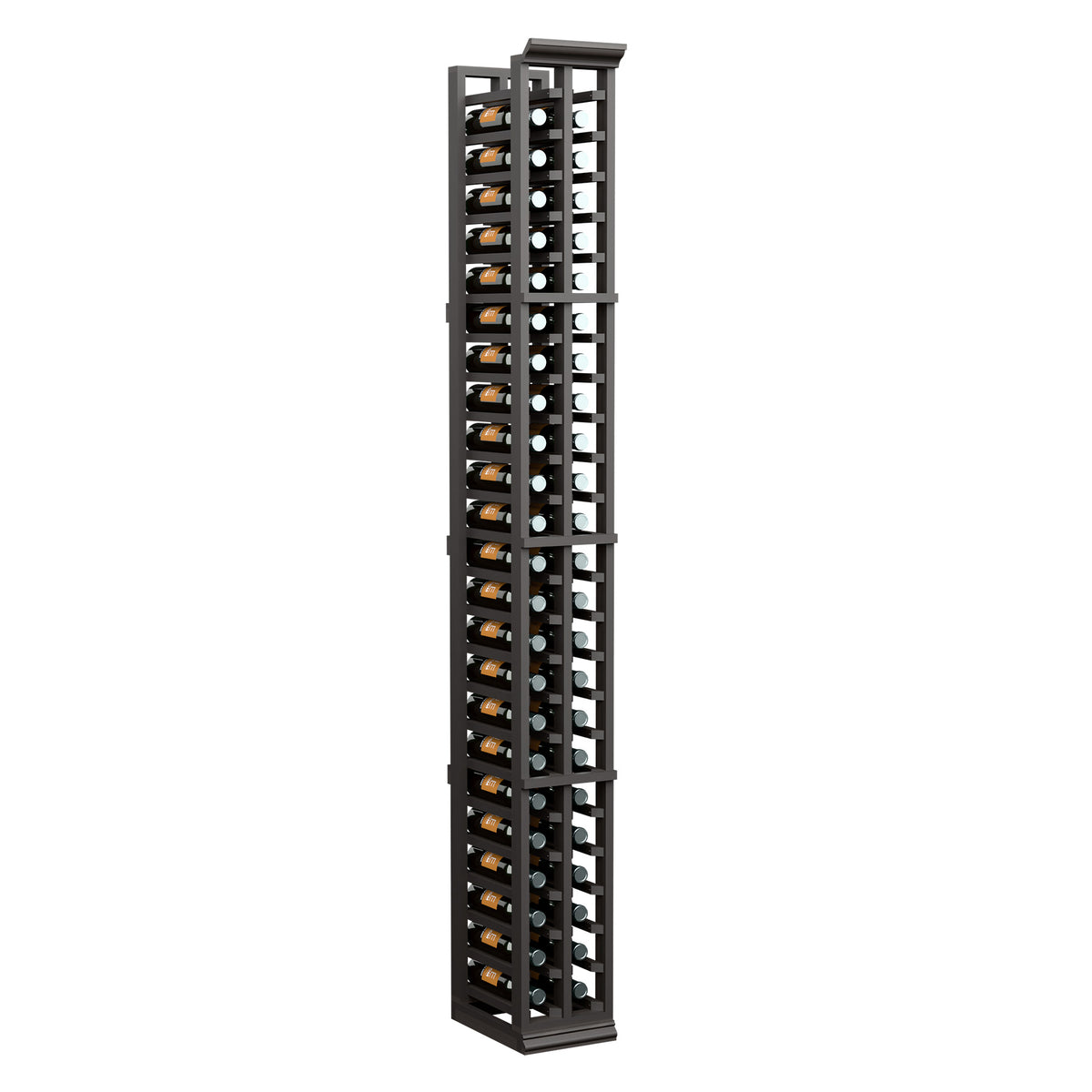 6ft two-column split wine bottle rack with dark wood frame and two vertical bottle rows