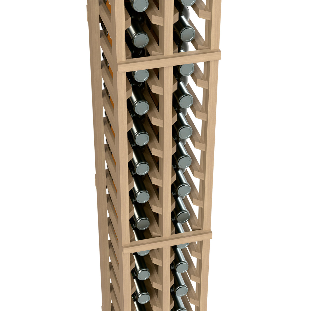Light wood 2-column split bottle rack interior with angled bottle holders