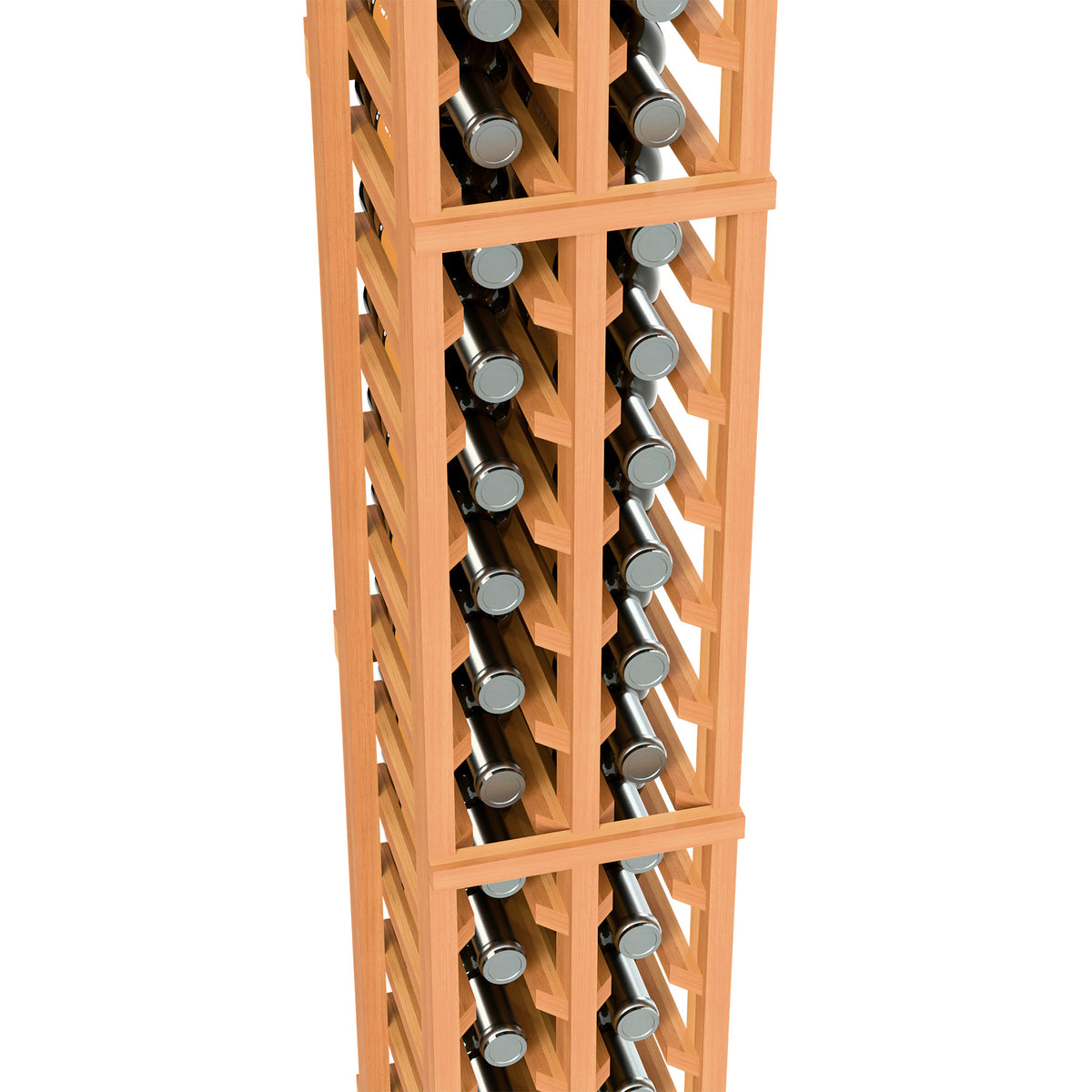 Orange-stained 2-column split bottle rack interior with angled bottle holders