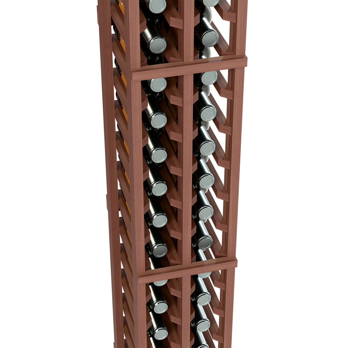 Dark wood 2-column split bottle rack interior with angled bottle holders