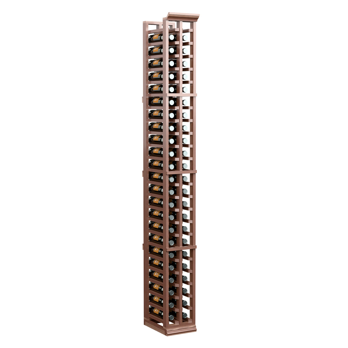 Wood wine bottle rack with two columns of bottle slots, 6 ft tall frame