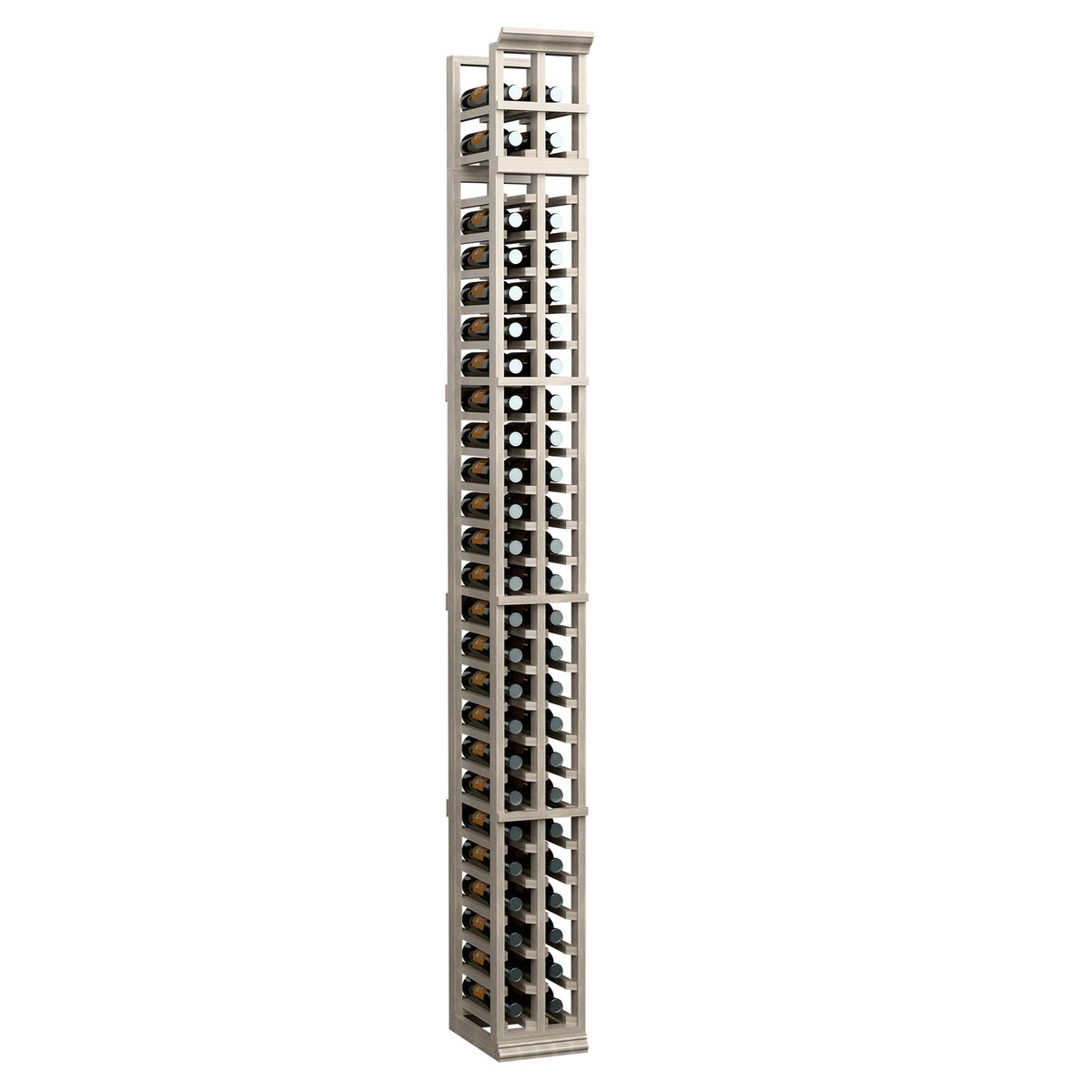 Two-column split wine bottle rack, dark grey wood with vertical bottle slots
