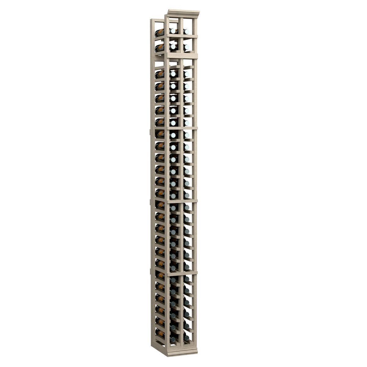 2-column split bottle rack in light grey wood with vertical bottle rows