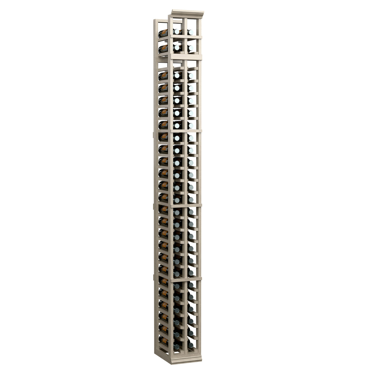 2-column split bottle rack, light grey finish, stacked bottle display grid