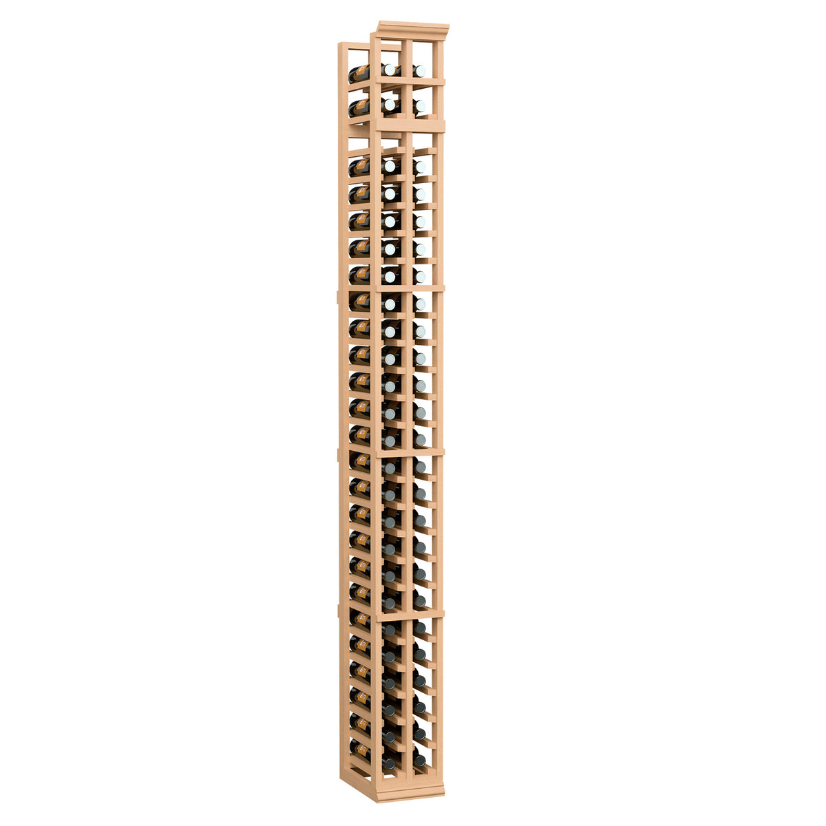 2-column split bottle rack in light natural wood with two-sided bottle slots
