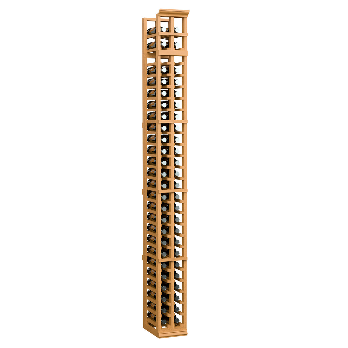 2-column split bottle rack in warm amber wood with vertical bottle slots