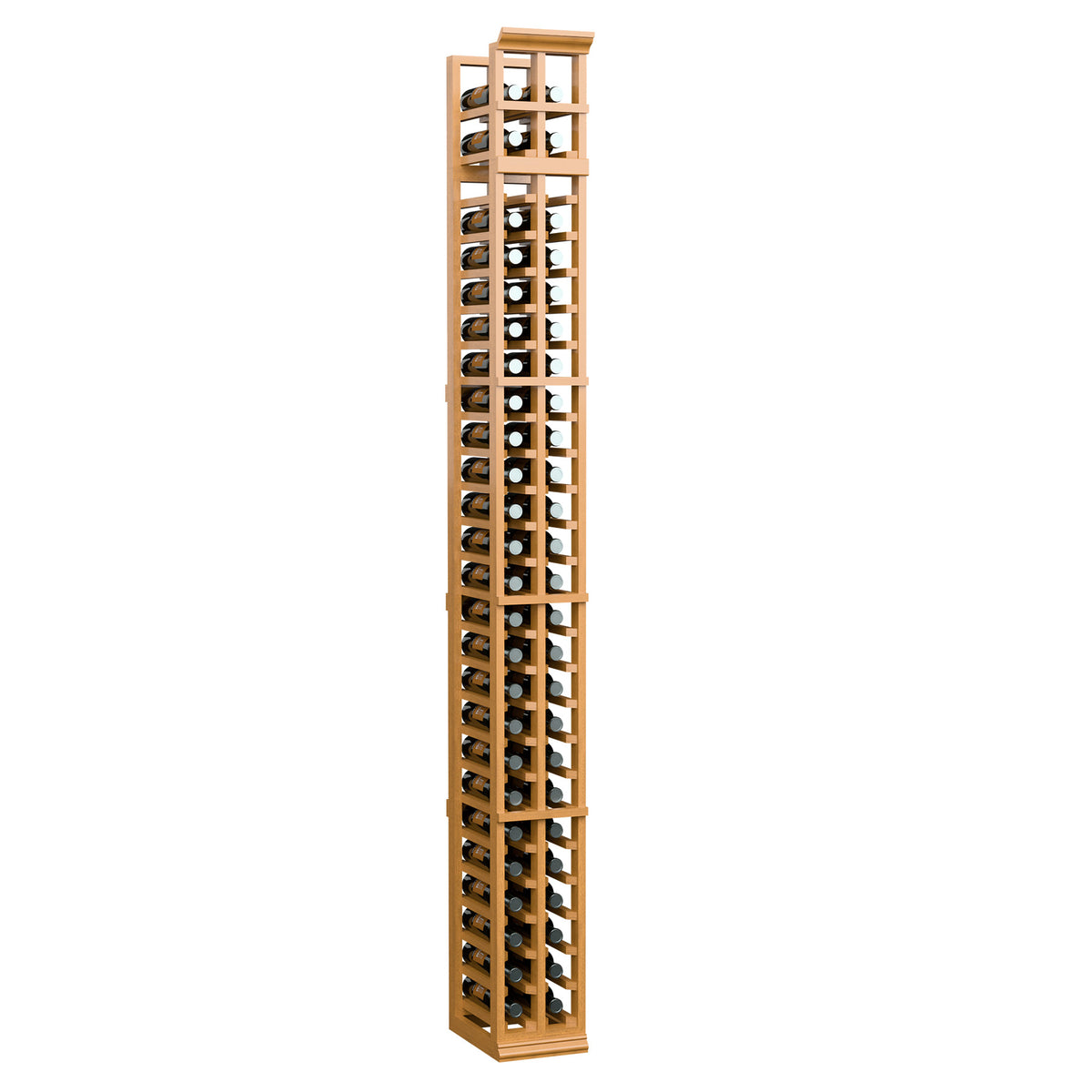 2-column split bottle rack, golden wood finish with two-sided bottle storage