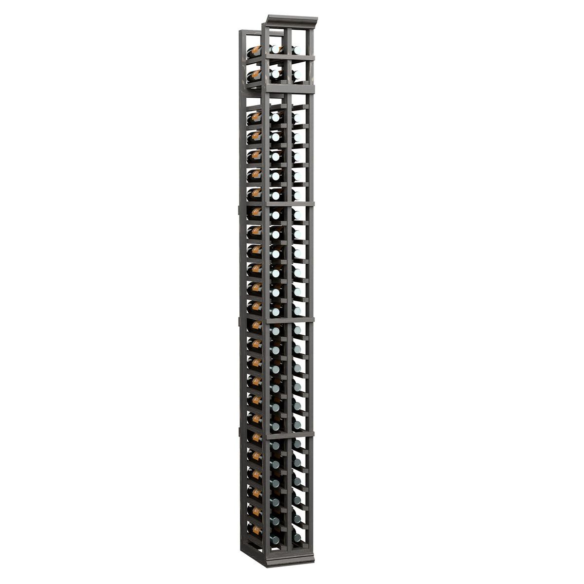 2-column split bottle rack with dark frame and wine bottle holder grid