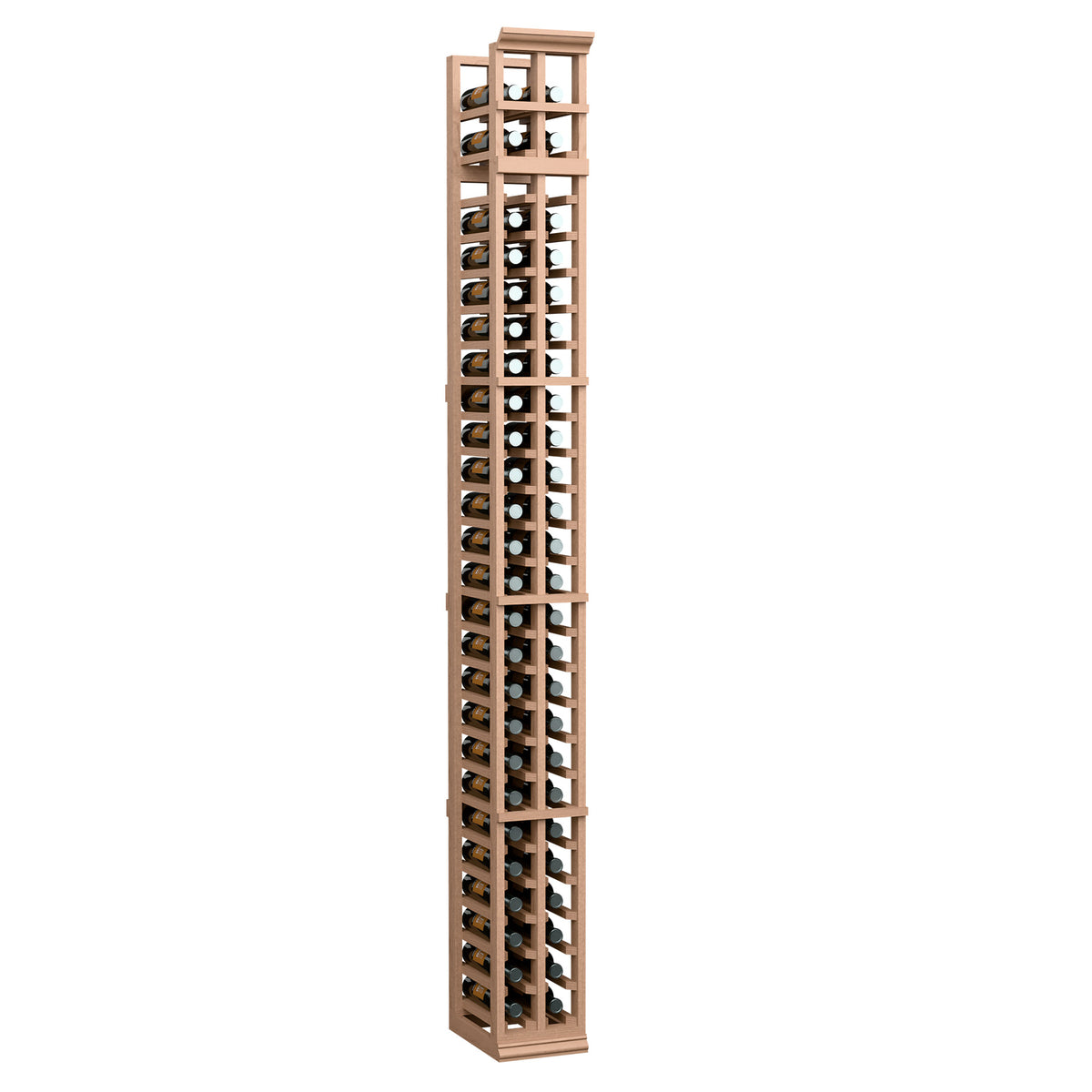 2-column split bottle rack with light reddish-brown frame and bottle holder grid