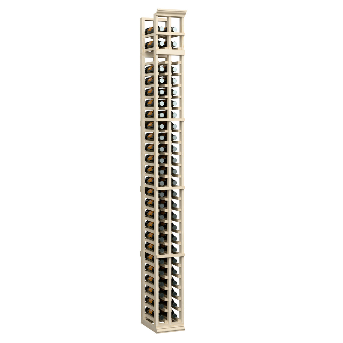 Two-column split bottle rack with light frame and rows of bottle storage holes
