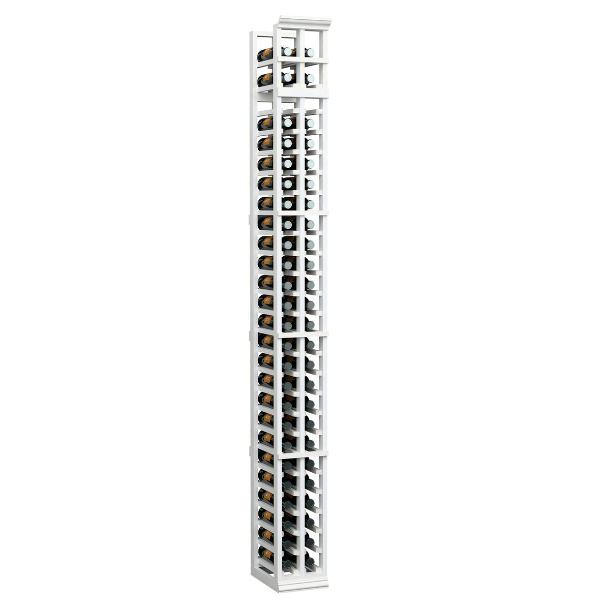Two-column split bottle rack with white frame and divided bottle storage holes