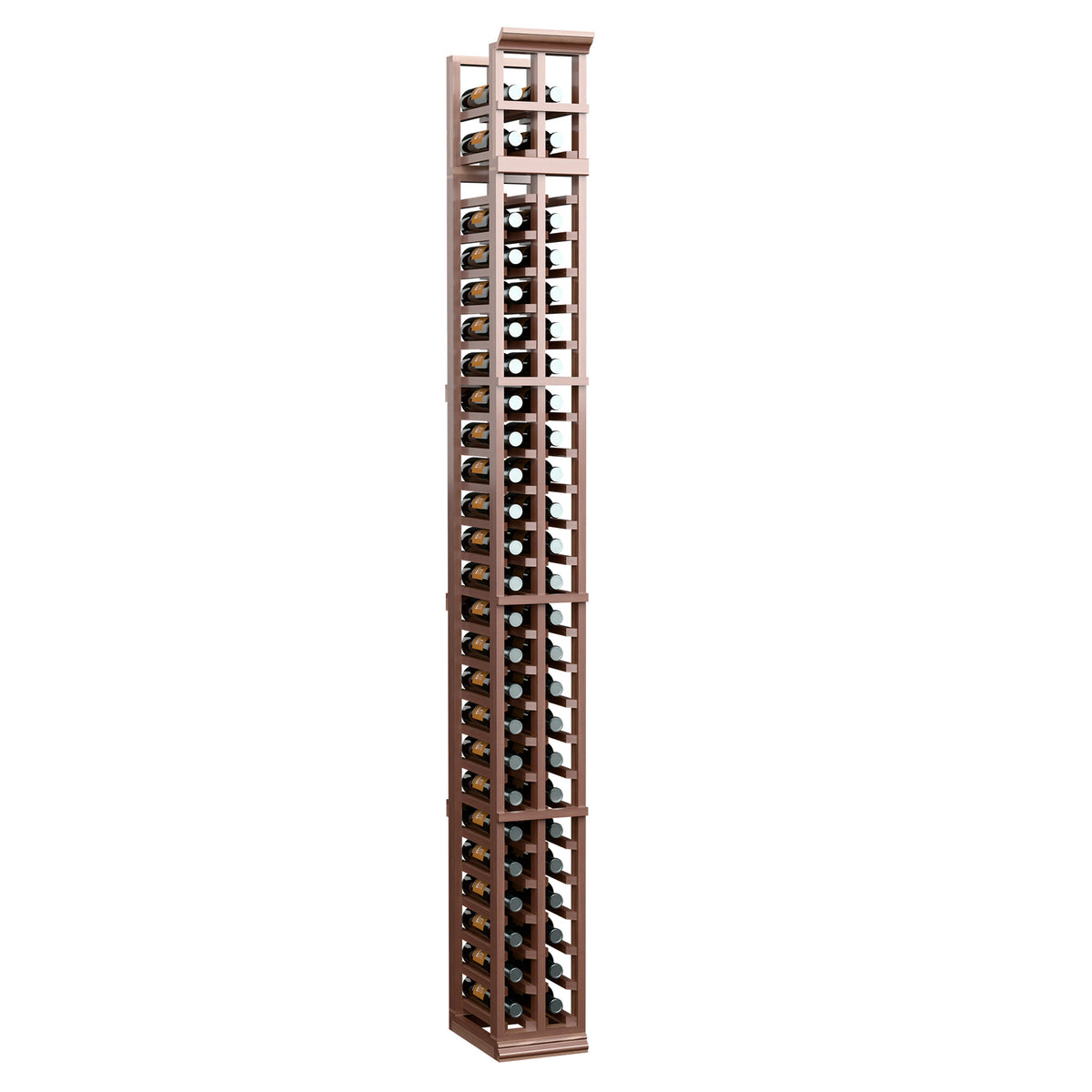 2-column split 7-ft wine bottle rack, dark walnut tone, with bottle slots and side frame