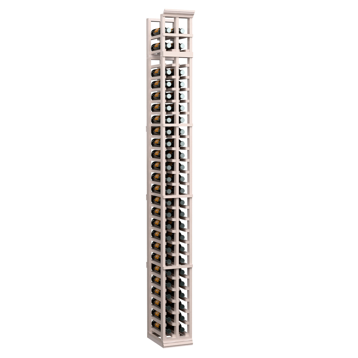 2-column split 7-ft wine bottle rack, grey finish, front view with bottle slot columns