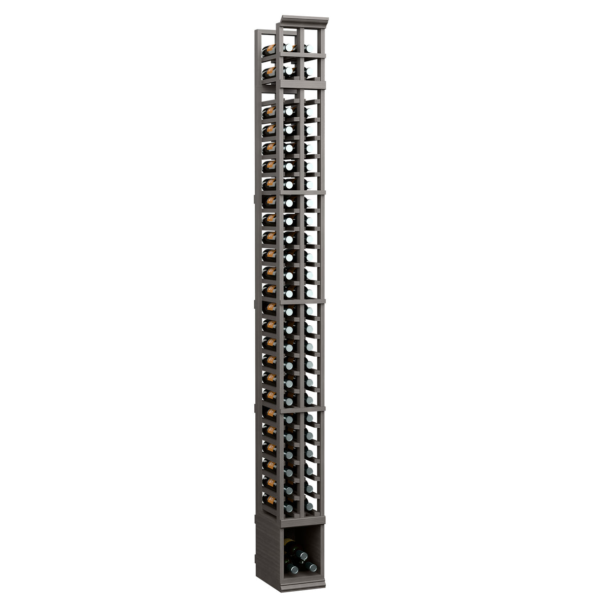 Dark wood 2-column vertical wine bottle rack with bottle holders and end frame