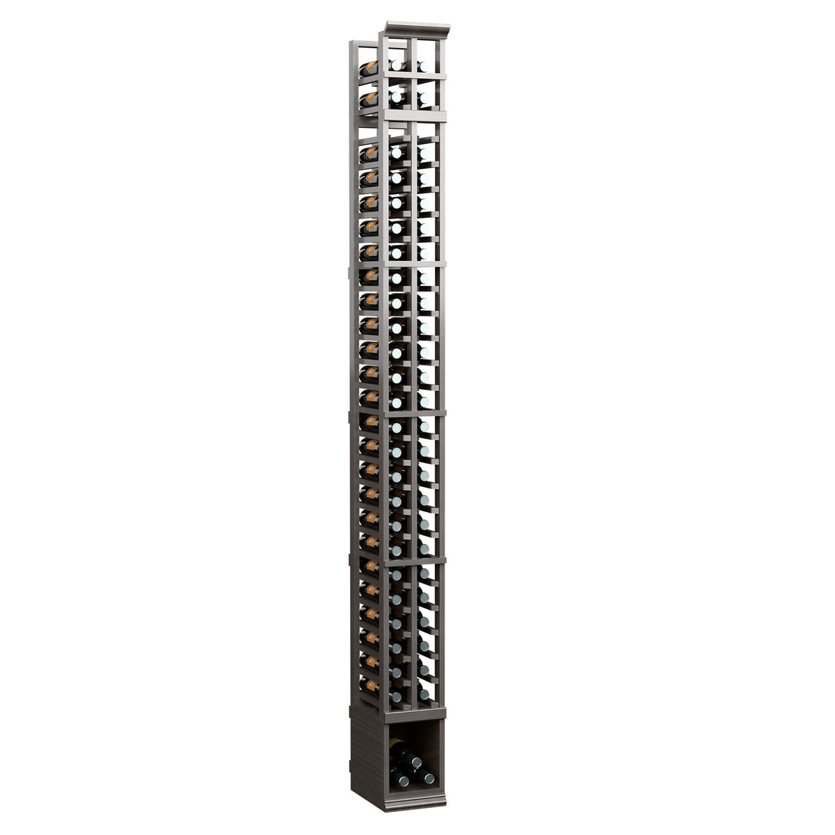 Dark wood 2-column vertical wine bottle rack with multiple bottle slots